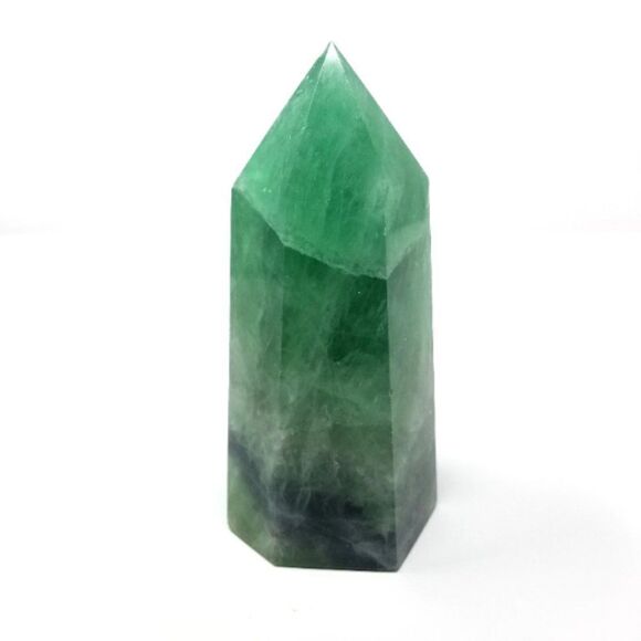 Green Fluorite Crystal Tower with Natural Purple Vein & Rainbow Inclusions - Picture 2 of 6